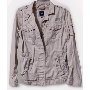 Gap Jacket Women's Size XS Military Style Coat Pockets Lightweight Tan Button Up
